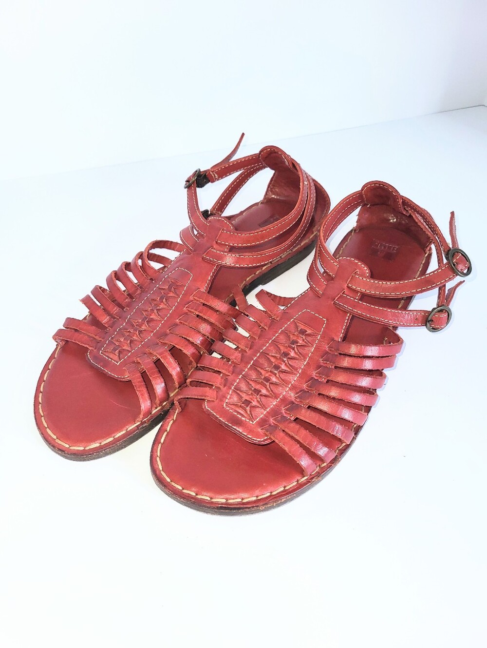 Frye Kayla Huarache Sandals Caged Gladiator Genuine Leather Oxblood Red Size 8.5 - Picture 16 of 16